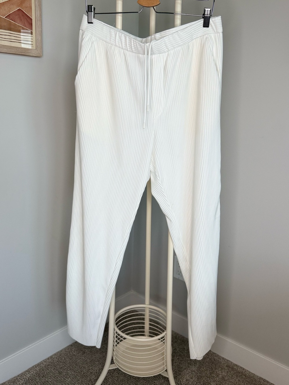 Zara White Pinstripe Drawstring casual pants
